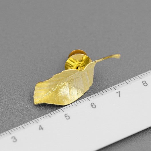 Gold Autumn Leaf 925 Silver Brooch