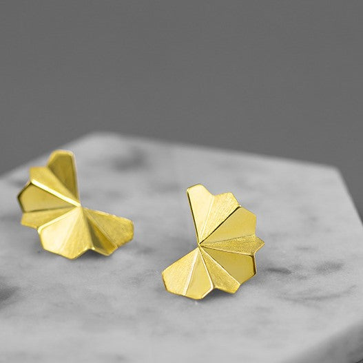 Gold and Silver Folding Fan Earrings