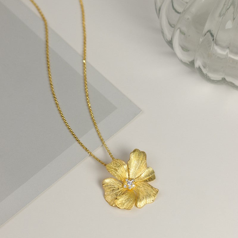 Peony Flower 925 Silver Necklace