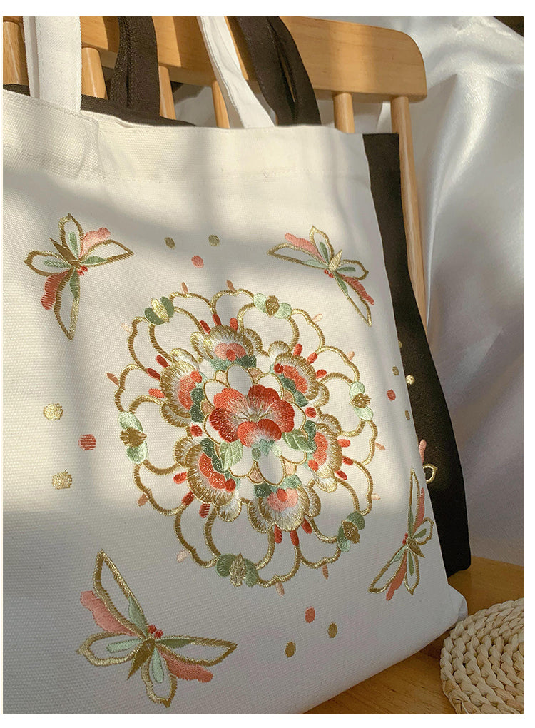 Silk Floral Medallion Embroidery Tote Bag