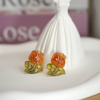 tulip resin flower earrings