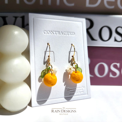 Gold Orange Fruit Dangle Earrings