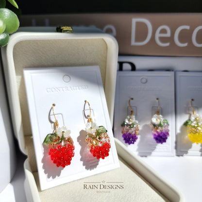 Resin Raspberry Fruit Dangle Earrings