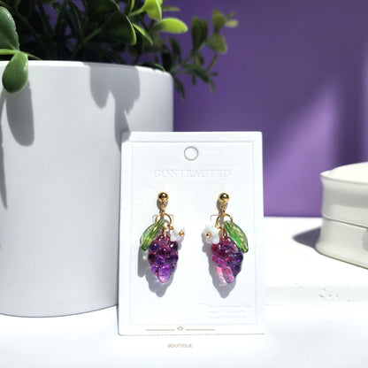 Watercolor Grape Earrings | Fruit Dangle Earrings