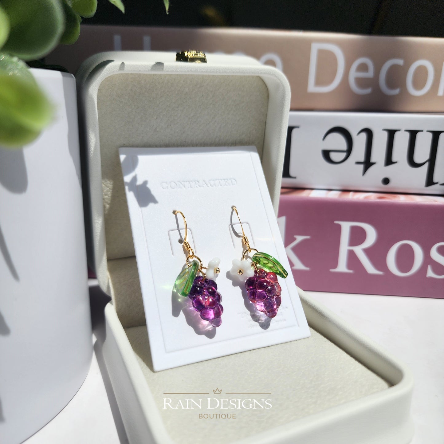 Watercolor Grape Earrings | Fruit Dangle Earrings