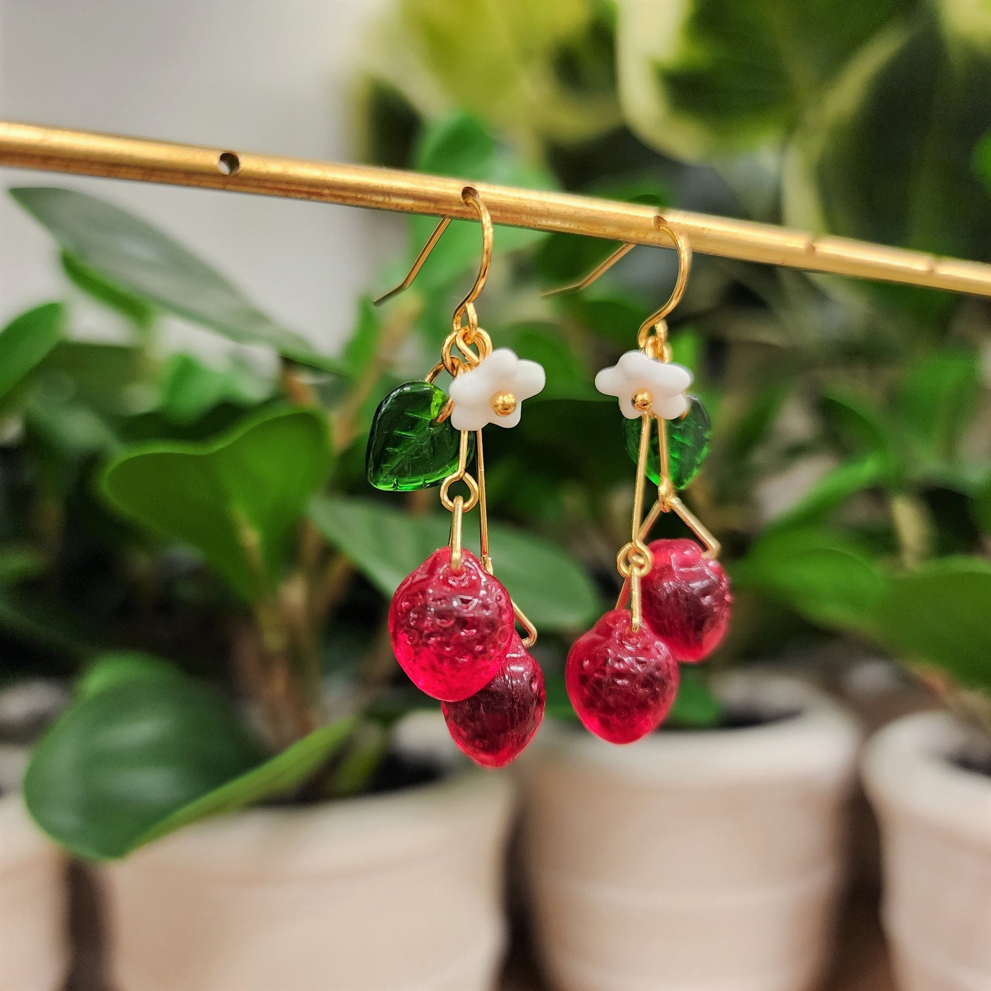 Strawberry earrings, cute strawberry dangle earrings, a bunch of strawberry, gift for her