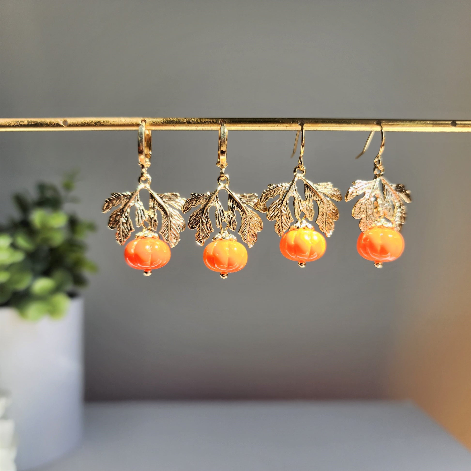 Glass Pumpkin earrings, Pumpkin food dangle earrings, Fall autumn food earrings, Halloween thanksgiving gift for her