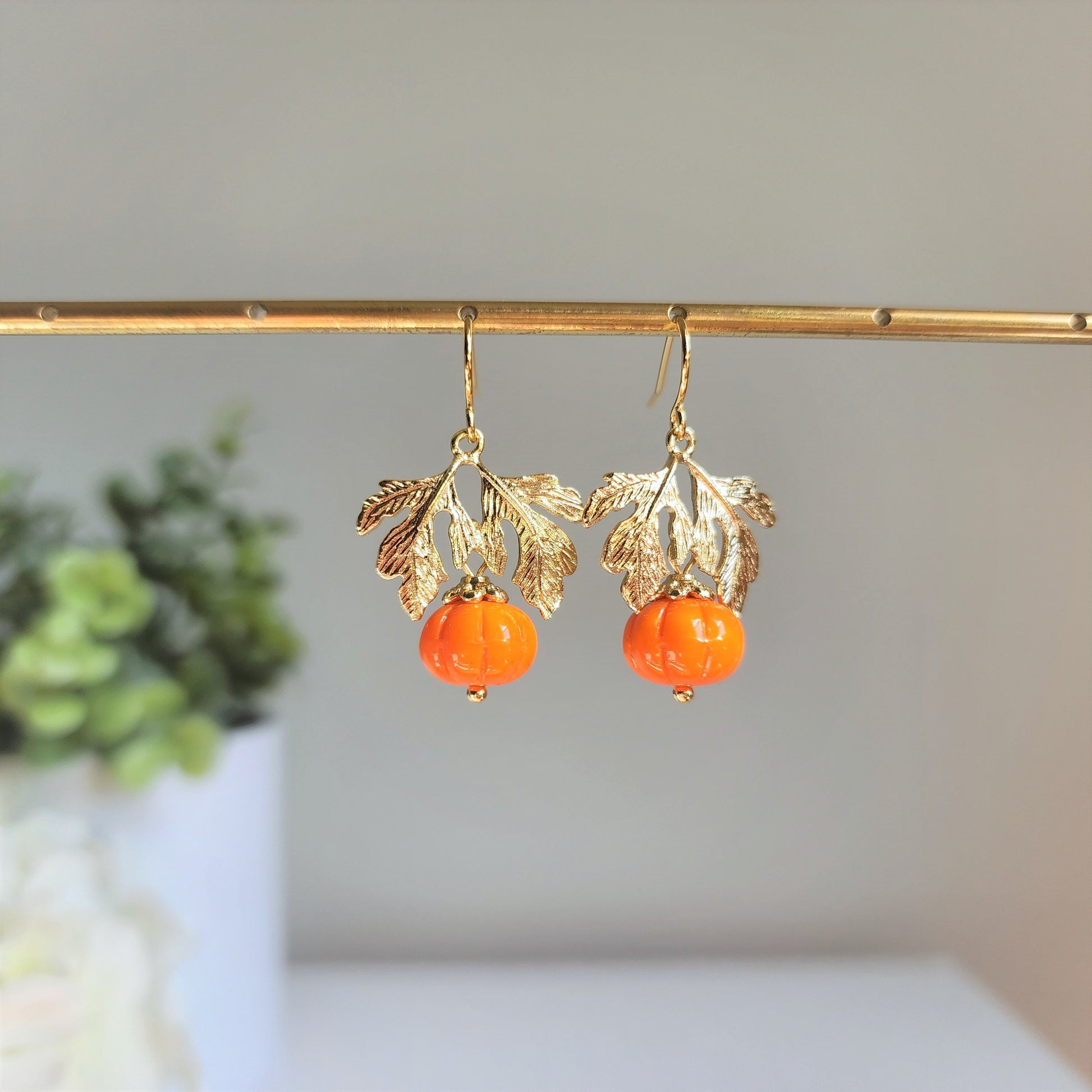 Glass Pumpkin earrings, Pumpkin food dangle earrings, Fall autumn food earrings, Halloween thanksgiving gift for her