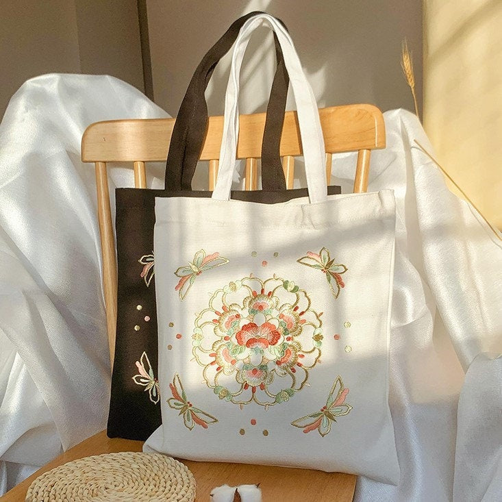 Silk Floral Medallion Embroidery Tote Bag