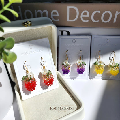 Resin Raspberry Fruit Dangle Earrings