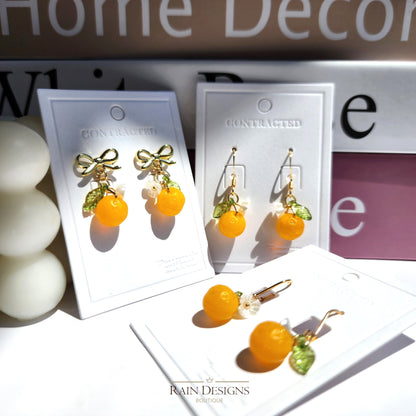 Gold Orange Fruit Dangle Earrings