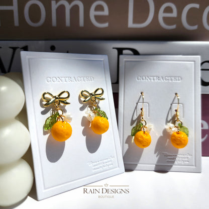 Gold Orange Fruit Dangle Earrings