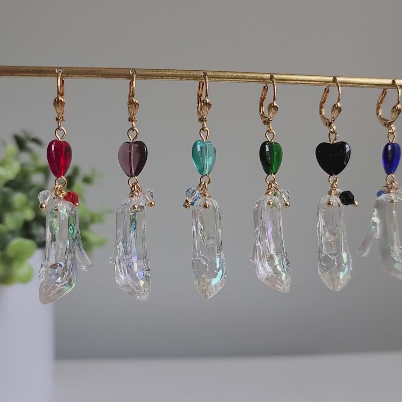 Cinderella glass slipper earrings, Sparkling glass slipper earrings, Fairytale dangle earrings