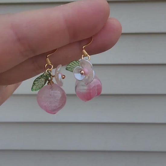 Transparent Peach earrings, soft color peach dangle earrings, fruit earrings, gift for her