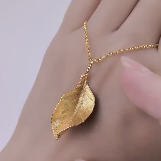 Autumn leaf necklace, Gold and silver leaf neckace