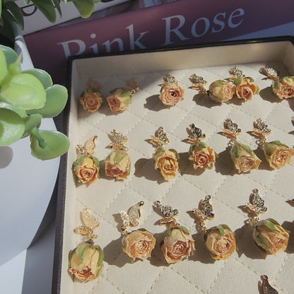 Yellow Rose with Butterfly Earrings