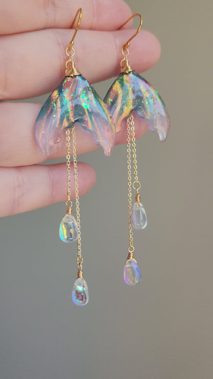 Iridescent Mermaid Tail Earrings