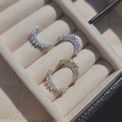 Moon Crescent 925S Silver Earrings | Shine Crescent Stud Earrings