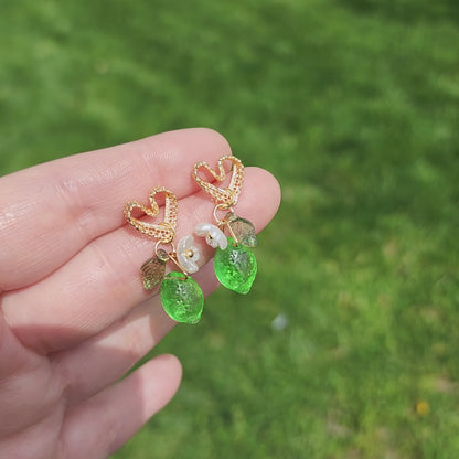 Sweet Lace Heart Lime Earrings