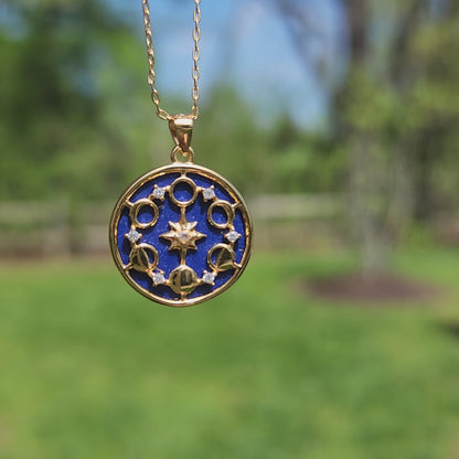 Gold Compass Lapis Lazuli Necklace