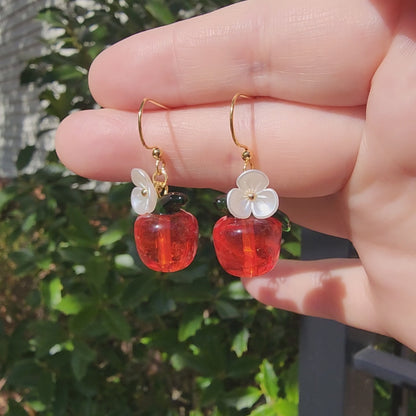 Pendientes de manzana grande, pendientes colgantes de manzana roja, pendientes de frutas, regalo para ella