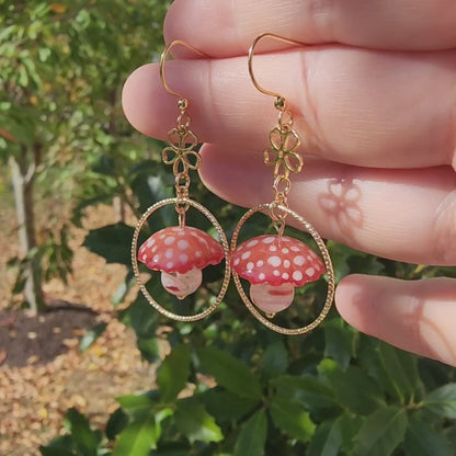 Golden Mushroom Dangle Earrings | Food Earrings