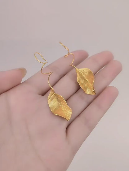 Gold Autumn Leaf Stud Earrings