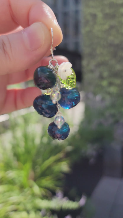 Luxury Blueberry Fruit Cluster Earrings | Handmade Resin Art Blueberry Dangle Earrings