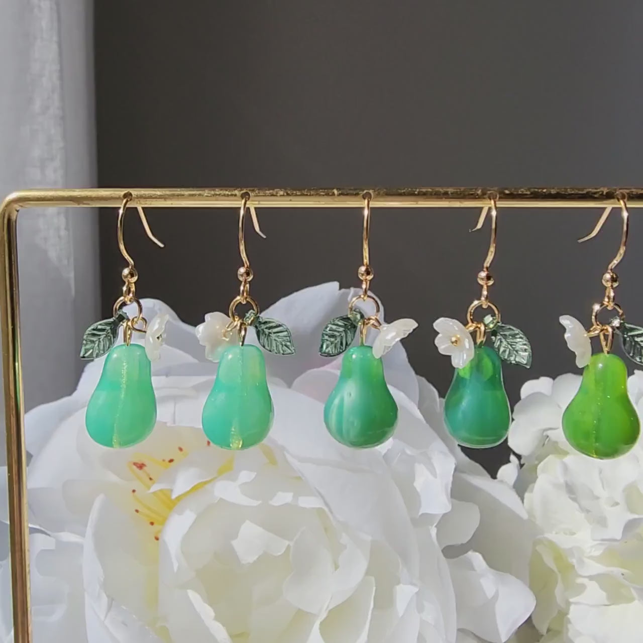 Large pear earrings, Glass fruit pear dangle earrings, Food earrings, gift for her