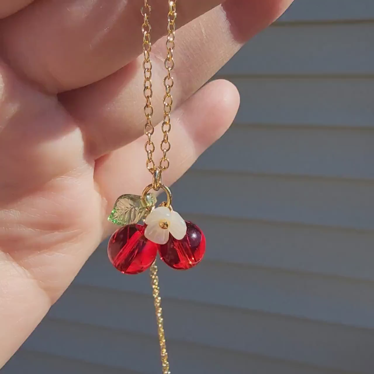 Cherry necklace, sweet cherry necklace, cute gold plated necklace, fruit necklace, food necklace