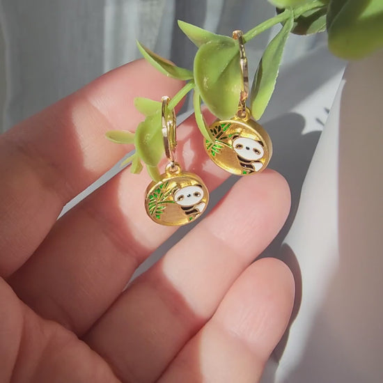 Gold panda earrings, Panda huggie hoop earrings, gift for her