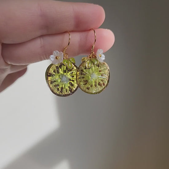 Kiwi dangle earrings, Sweet Kiwi fruit earrings, Gift for her