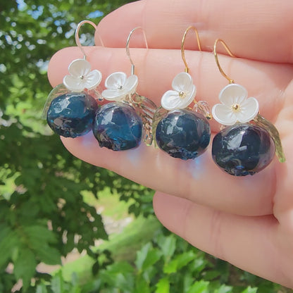 Blueberry Earrings| Handmade Resin Blueberry Fruit Earrings