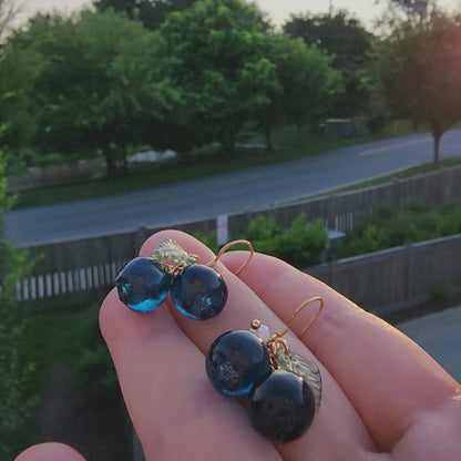 Handmade Blueberry Earrings | Resin Art Cluster Small Wildberry Fruit Earrings