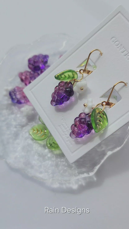 Watercolor Grape Earrings | Fruit Dangle Earrings