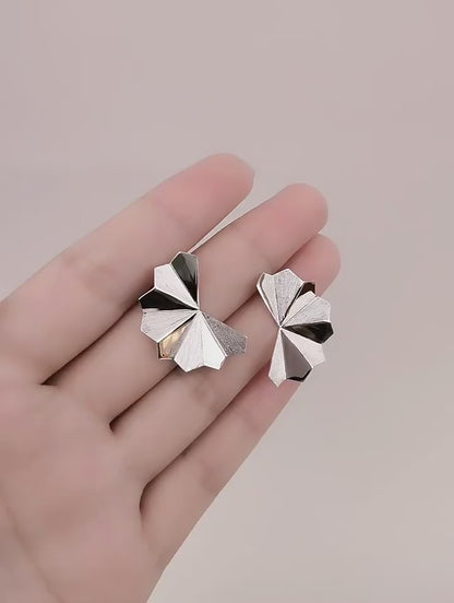 Gold and Silver Folding Fan Earrings