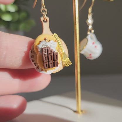 Chocolate Pancake Dangle Earrings | Sweet Dessert Food Fun Earrings