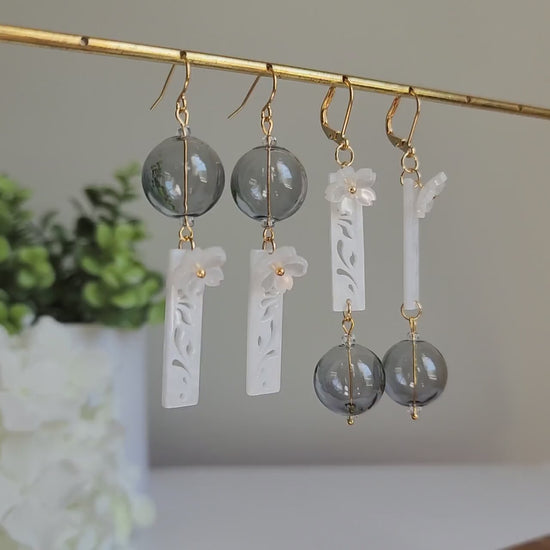 Wind chime earrings, Oriental bubble flower wind chime dangle earrings, gift for her