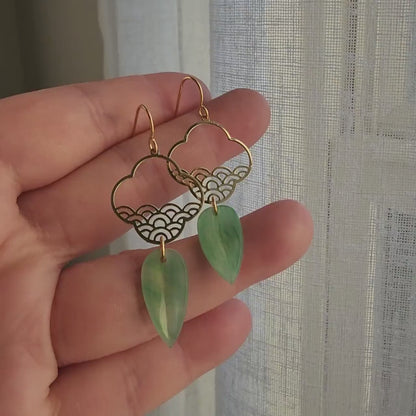 Han dynasty style leaf earrings, gold leaf dangle earrings, gift for her