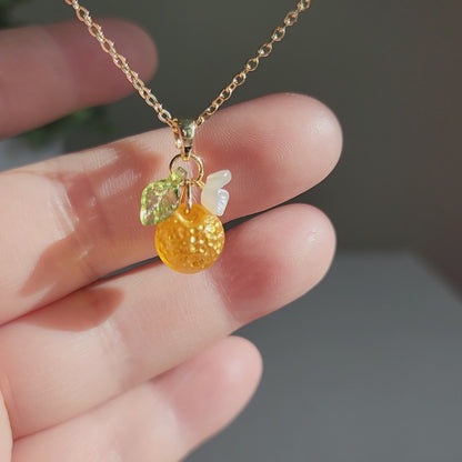 Custom Handmade Gold Orange Fruit Necklace