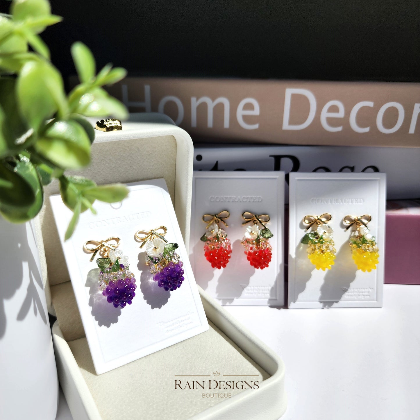 Resin Raspberry Fruit Dangle Earrings