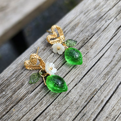 Sweet Lace Heart Lime Earrings