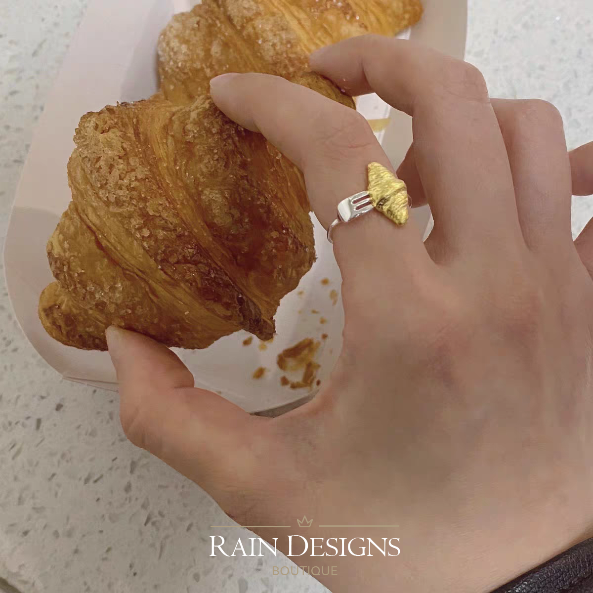 Croissant food Ring and Necklace