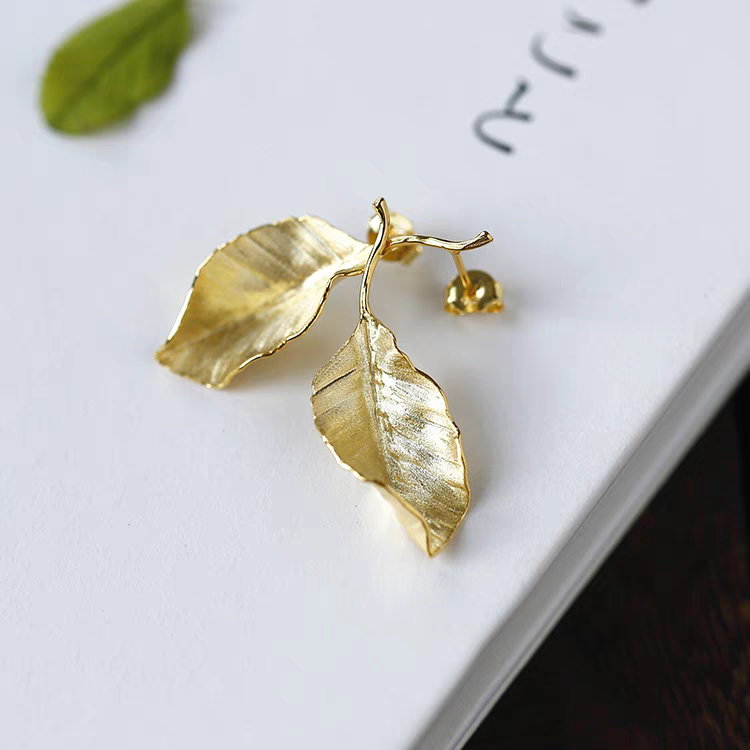 Gold Autumn Leaf Stud Earrings