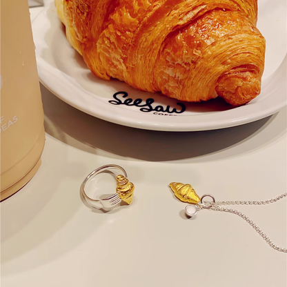 Croissant food Ring and Necklace