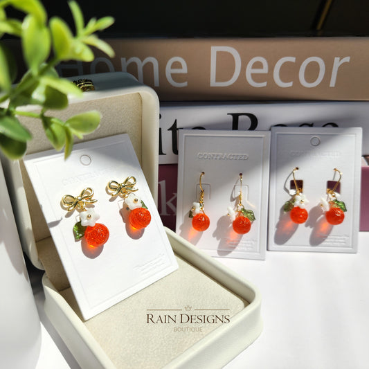 Custom Handmade Orange Fruit Dangle Earrings