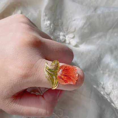 Tulip Flower Resin Open Ring