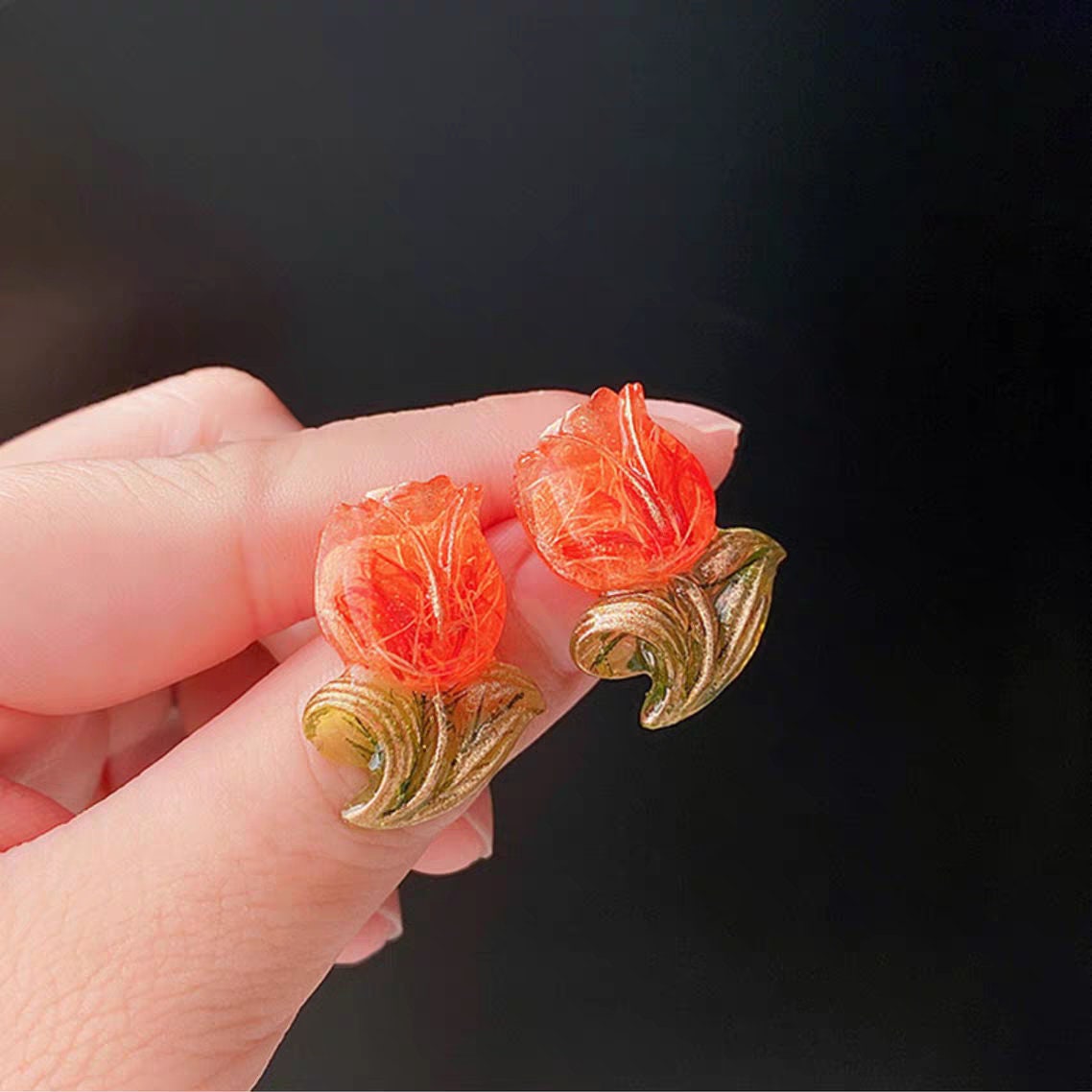 Tulip flower earrings, Real flower resin earrings, Tulip flower rings, Gift for her