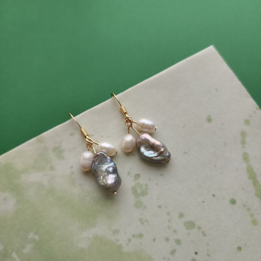 Baroque pearl drop earrings, fashion Grey/silver baroque earring, Freshwater irregular statement birthday gift, Her Mom gift for GF