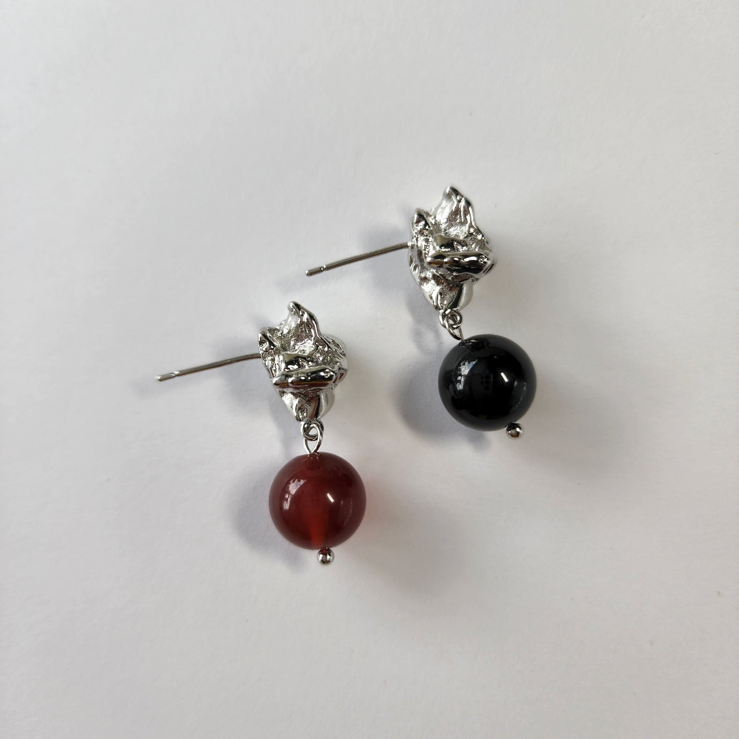 Red and black agate earring, natural agate drop earring, lava earring, gold vermeil earring, gift for her